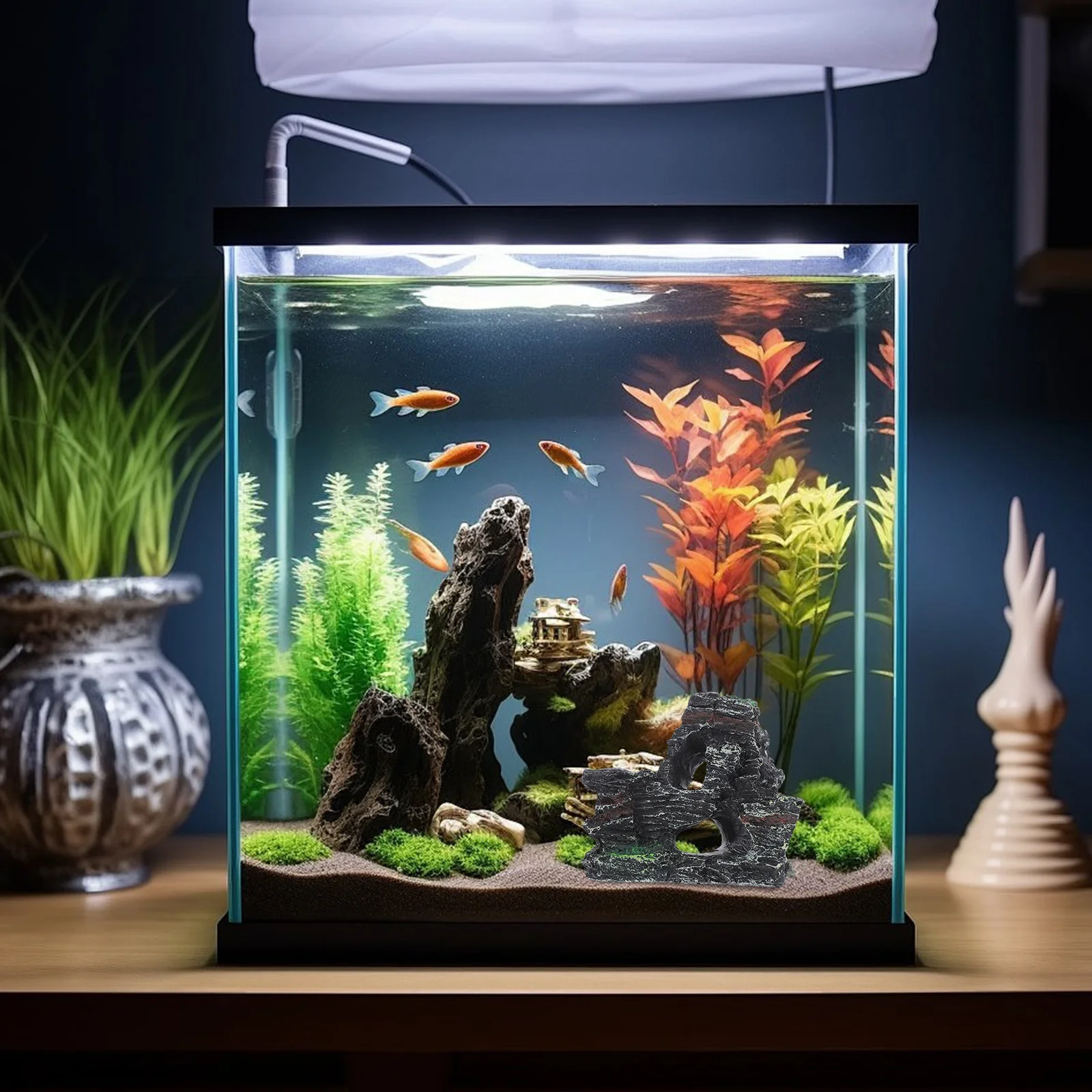 4 個樹脂水槽装飾人工山岩自然風景水族館隠れ家淡水装飾品
