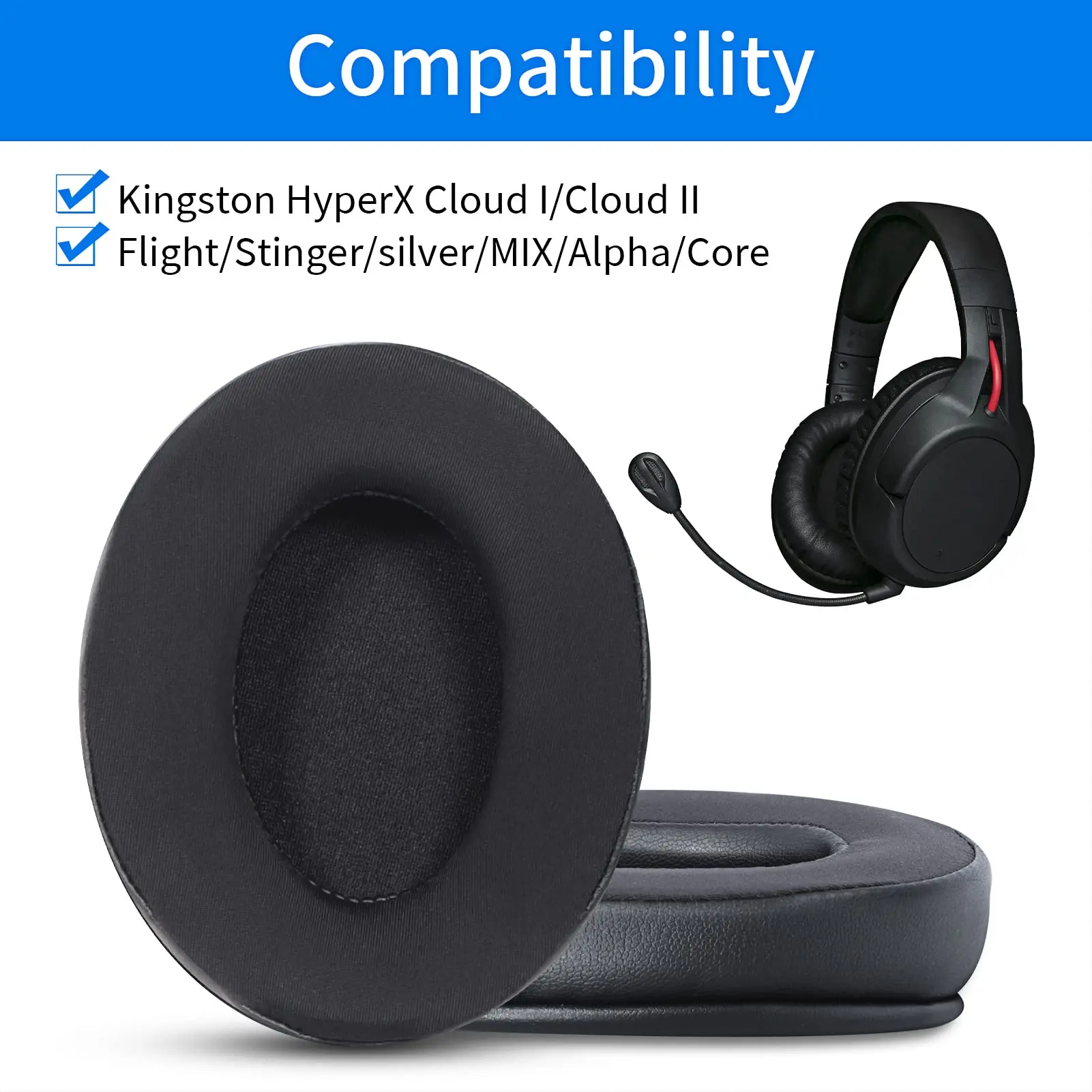 Cooling-Gel Earpads Cushions Replacement for Kingston HyperX Cloud /Stinger/Flight/Cloud II/Alpha/Core/Mix Gaming Headphones