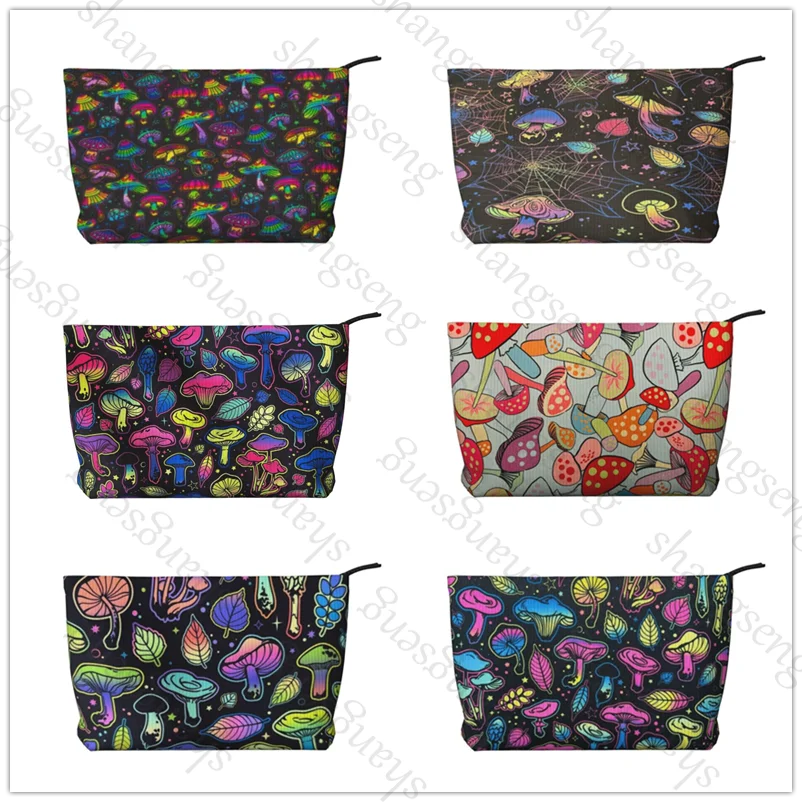 

Colorful mushroom luxury Corduroy cosmetic bag portable travel toiletries bag, beauty makeup skin care sundries storage bag
