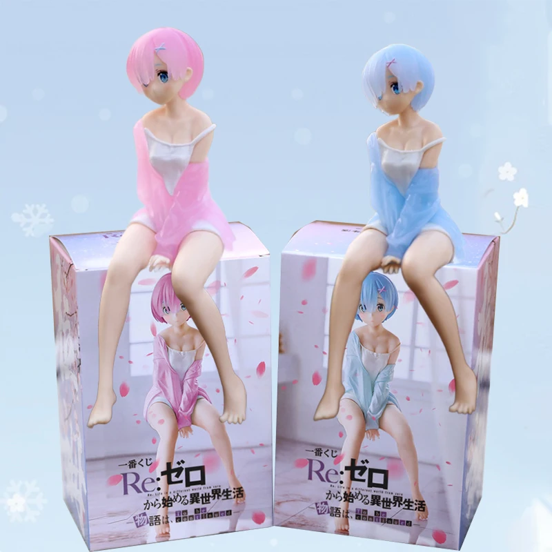 

14CM Anime Re:Life in A Different World From Zero Doll Rem Ram Figurine Noodles Press Figure Toy PVC Car Decoration Model Gifts