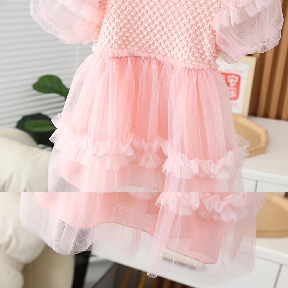 Prowow Baby Dresses Pink Puffy Sleeve Lace Princess Dress For Girls Birthday Party Dress Infants Kids Clothes Summer