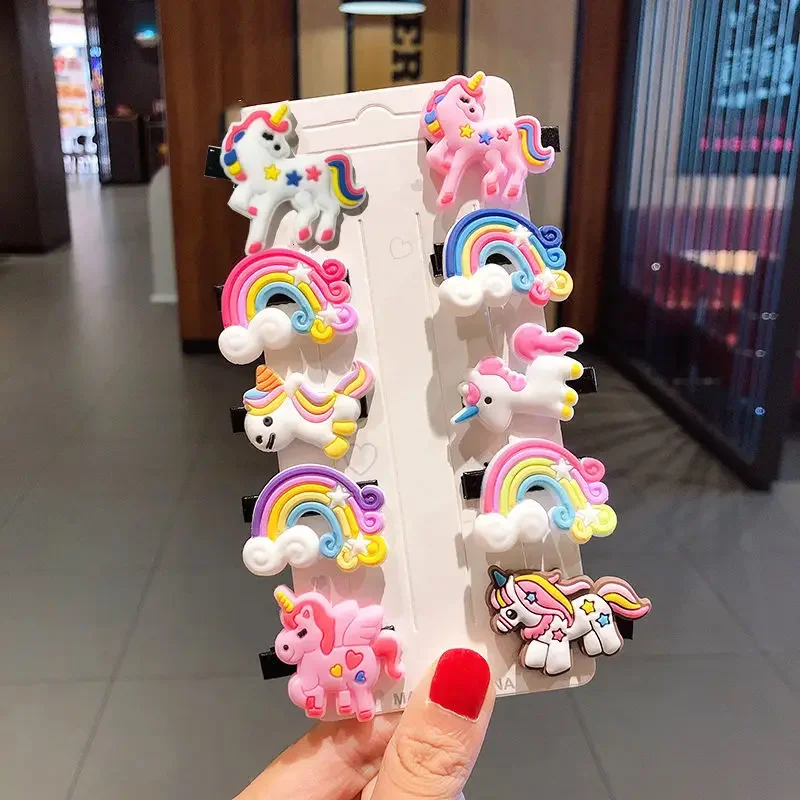 10 teile/satz neue Mädchen niedlichen Cartoon Eis Einhorn Haars pangen Kinder schöne Haarnadeln Stirnband Haars pangen Mode Haarschmuck