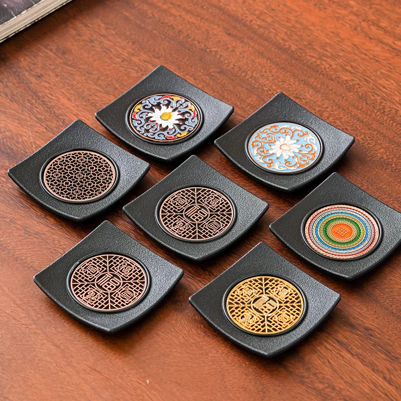 Cup Mat Enamel Colored  Tea Cup Base Kung Fu Tea Set Household Anti Slip and Heat-insulating Mat Tea Ceremony Accessories