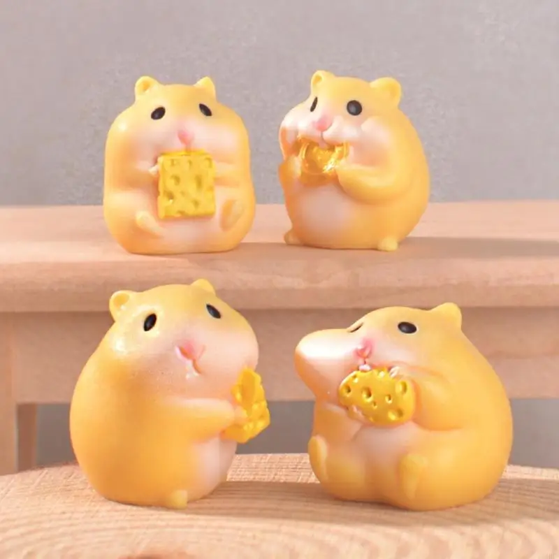 4Pcs Animal Statues Little Yellow Hamster Statues Sculptures Hamster Figurines Lawn Yard Decorations Photograph Props A0KF