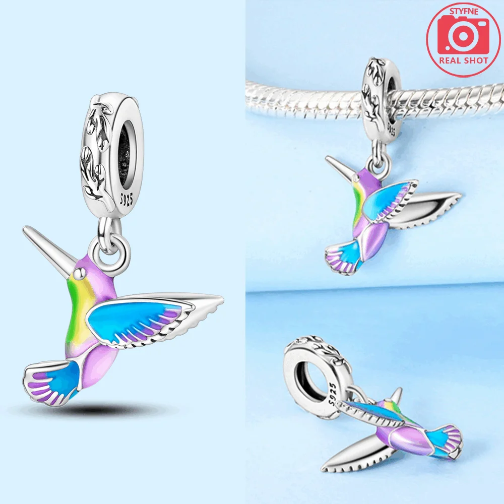 925 Sterling Silver Hummingbird Charms Beads Fit Original Bracelets Bag Keychain Earring Pendant Diy Women Jewelry Gift