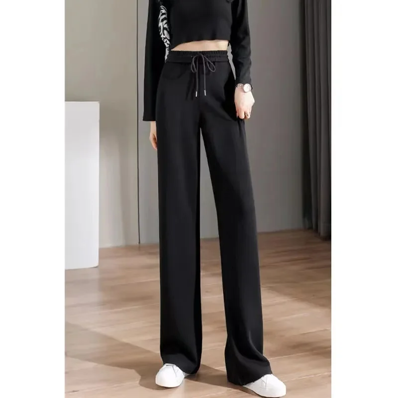 

Korean Female Solid Color Sports Pantalons Women Casual Long Pant Spring Summer Lady High Waisted Straight Leg Wide Leg Trousers