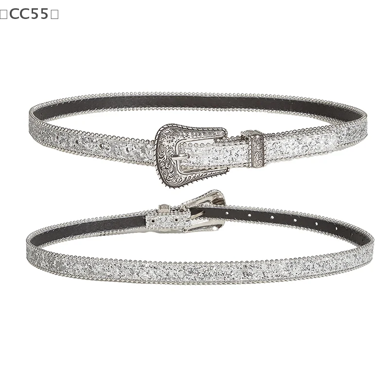 maveraCC55 Cinture de moda con diamantes de imitación para mujer, correa de cuero PU para cinturones con diamantes de imitación, cinturón de moda para niñas Y2K de vaquero occidental para pantalones vaqueros y hombres