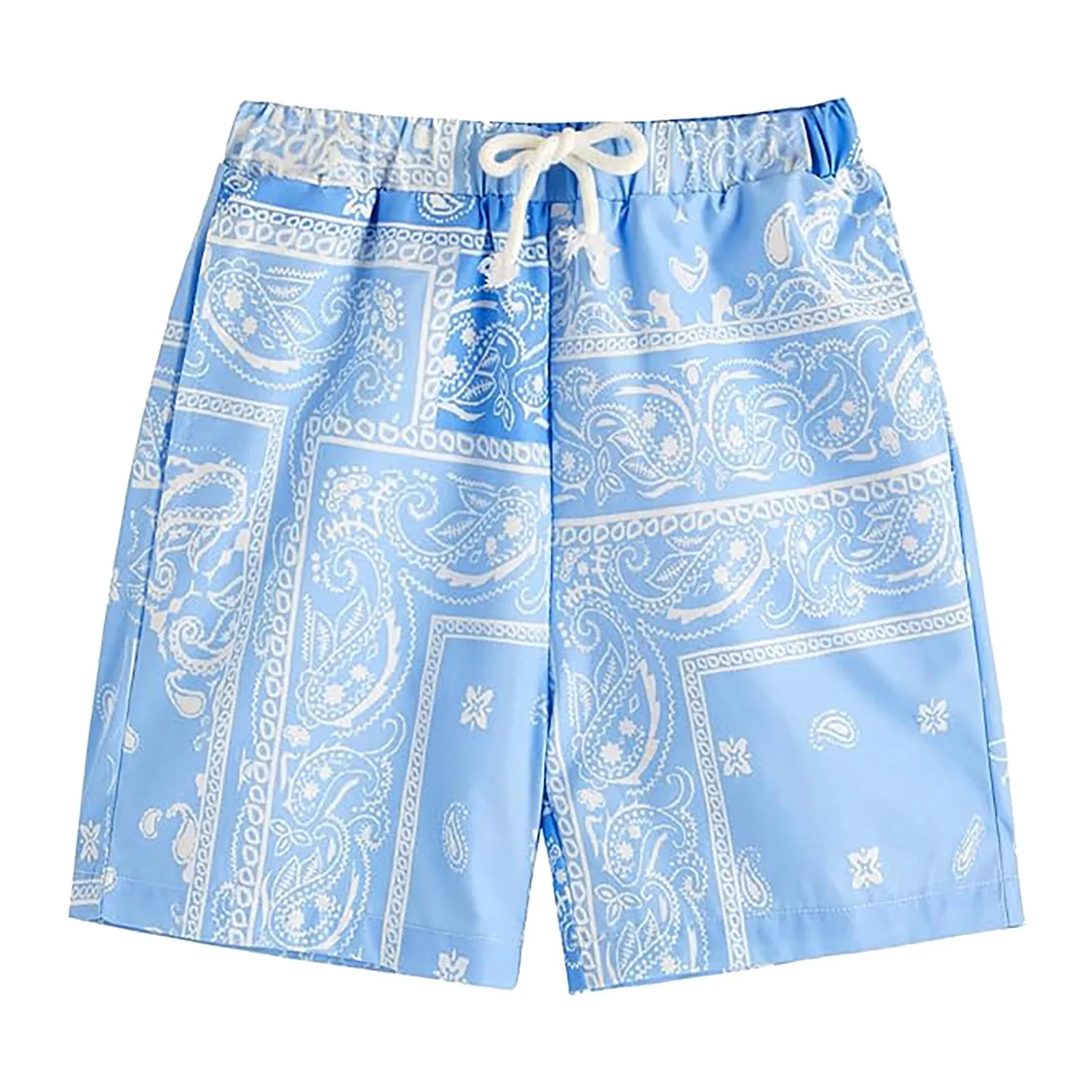 Boho Loose Men's Beach Floral Shorts 2024 Summer 3D Digital High Waist Drawstring Sport Casual Wide Leg Short Pants With Pockets