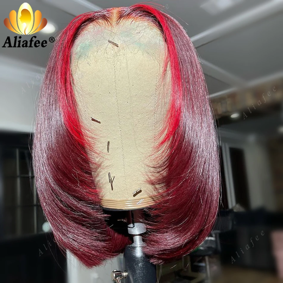 Red 99 Short Bob Wigs 180% Density Full 13X4 Lace Front Wigs Short Wig Human Hairs Pre Plucked 13X4 Straight Wigs for Women