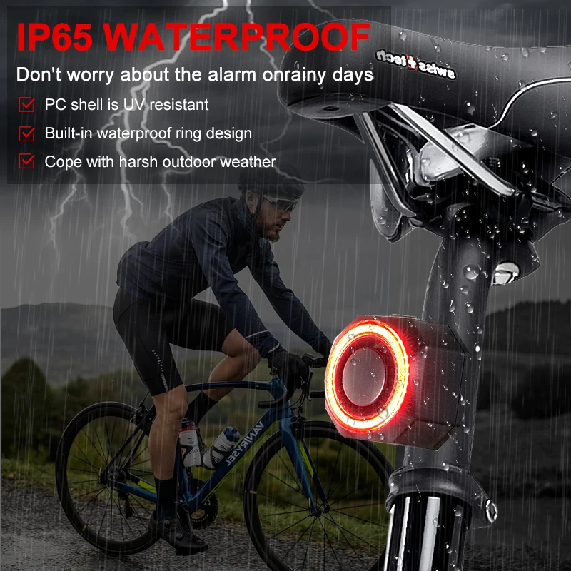 Bicycle Taillight Alarm USB Charging Wireless Remote Control Waterproof Tail Light With Bracket Suitable For Motorcycle Bicycles