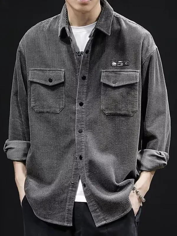 

Мужская вельветовая рубашка свободного кроя, повседневная, больших размеров, рабочая, удобная, с длинным рукавом, на пуговицах, стандартной длины