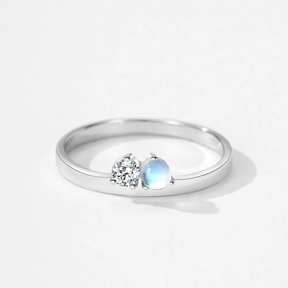 

Японско-корейское серебряное кольцо INS с лунным камнем - стерлинговое серебро S925, инкрустированный драгоценным камнем 7x5 мм (женское)