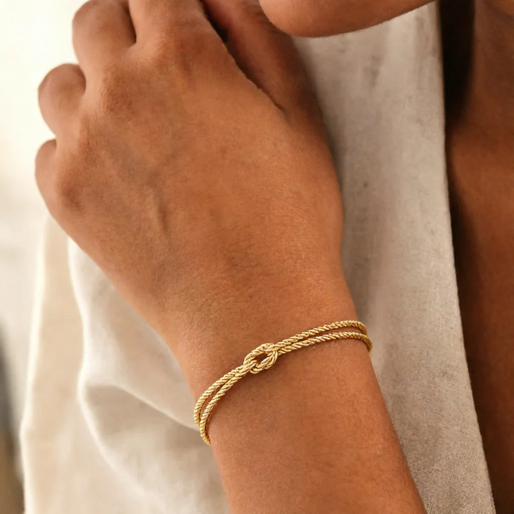 Double‑Layer Round Snake Chain Knot Bracelet, Stainless Steel Minimalist Knotted Bracelet, Vintage Versatile Daily Stackable Jew