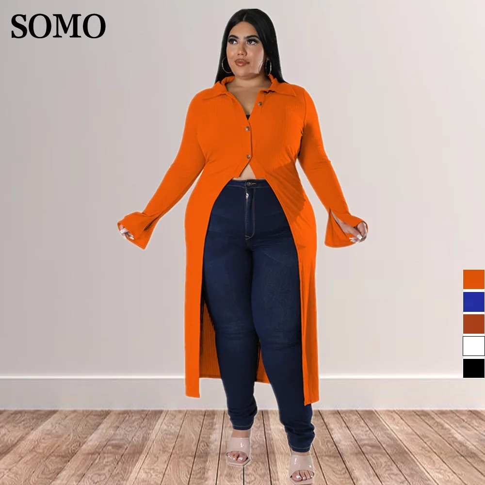 

SOMO Fashion Elegant Lapel Button Patchwork Full Sleeve Cardigan Women Coat Plus Size Clothing Maxi Lonng Wholesale Dropshipping