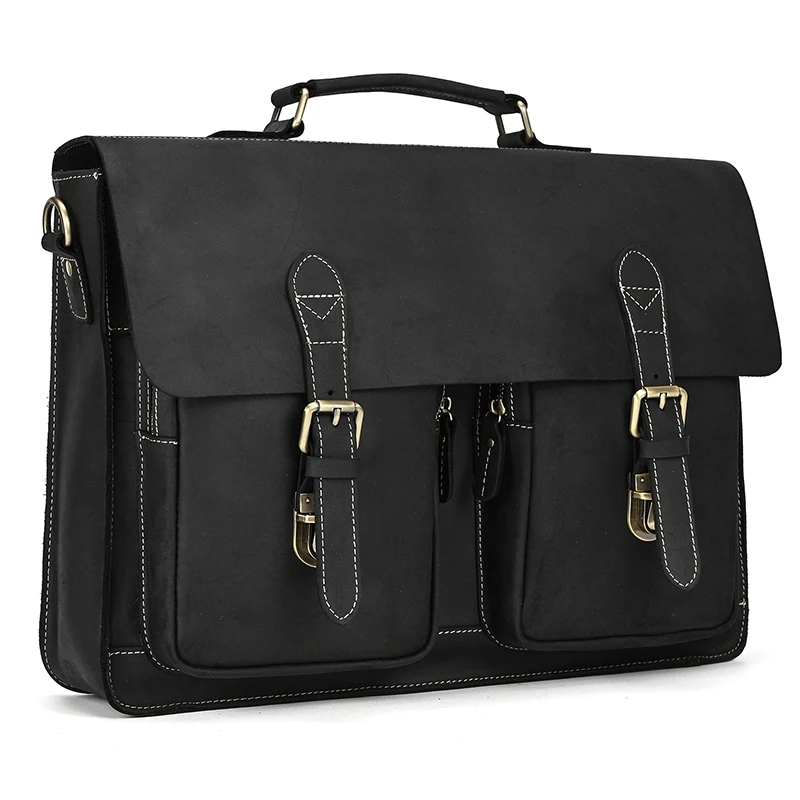 Maleta de couro genuíno para homens e mulheres, bolsa de ombro casual, bolsa mensageiro, bolsa de computador transversal, grande, 42cm