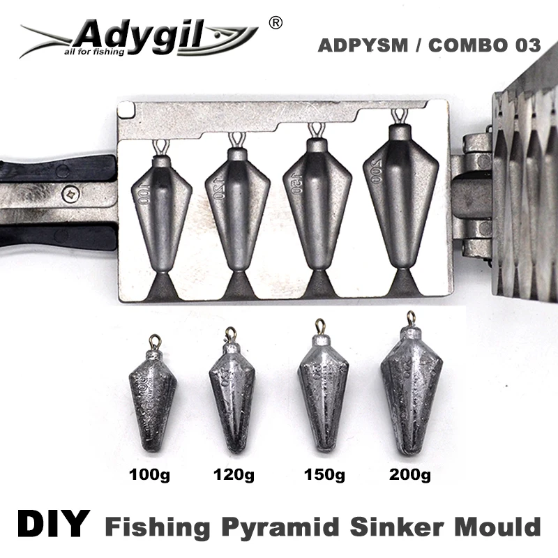 Adygil stampo per platina piramide fai da te con 4 cavità e 100g 120g 150g 200g per la pesca in acqua salata, 24 pezzi 24mm S/S occhielli include