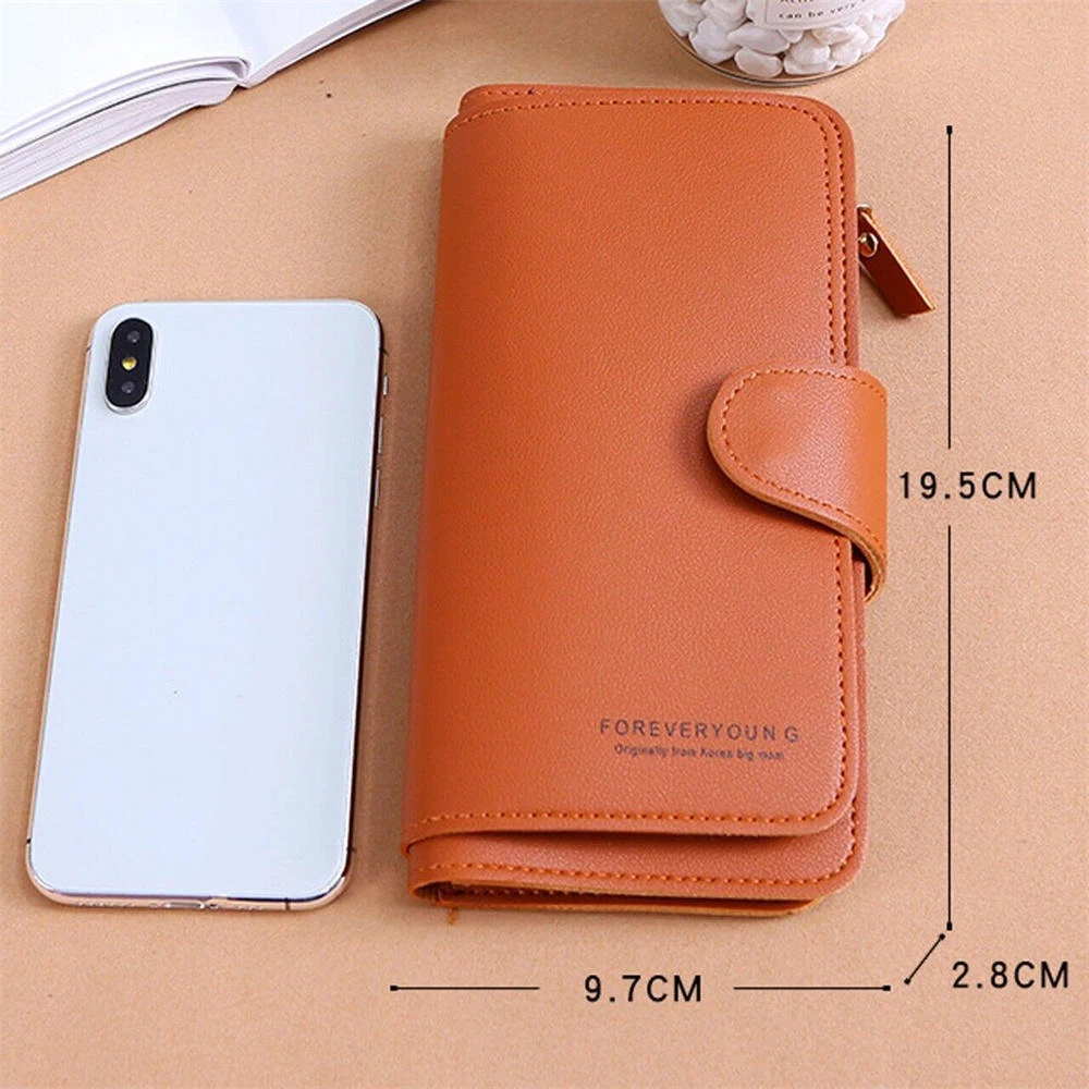 Women Long Wallet PU Leather Phone Card Holder Large Capacity Zipper Coin Purse Multi Card Organizer