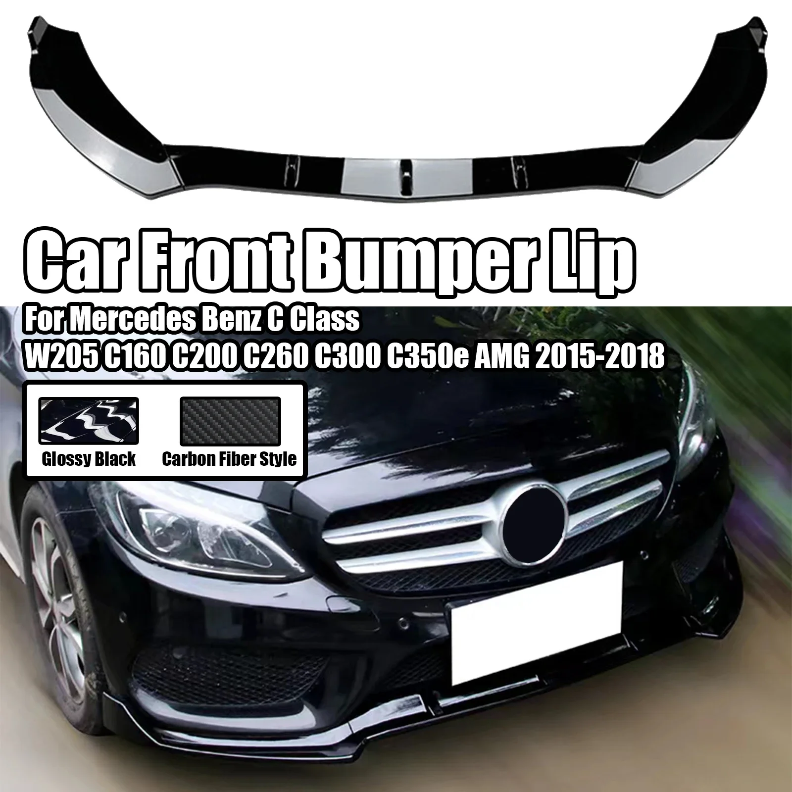 

3PCS Front Bumper Lip Spoiler Splitter for Mercedes Benz C Class W205 C300 C160 C200 C350e C260 AMG 2015-2018 Bumper Protection