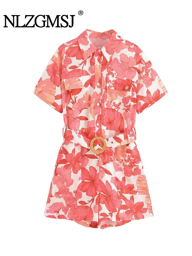 

NLZGMSJ 2025 Woman Elegant Short Jumpsuit Printed Short Casual Daily for Women Short Sleeved Streetwear Women's Playsuit Tops