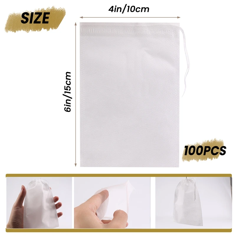 100 Pieces Of Mess-Free Cold Brewing Bag Disposable Coffee Filter Bag Fine Mesh Brewing Drawstring Bag