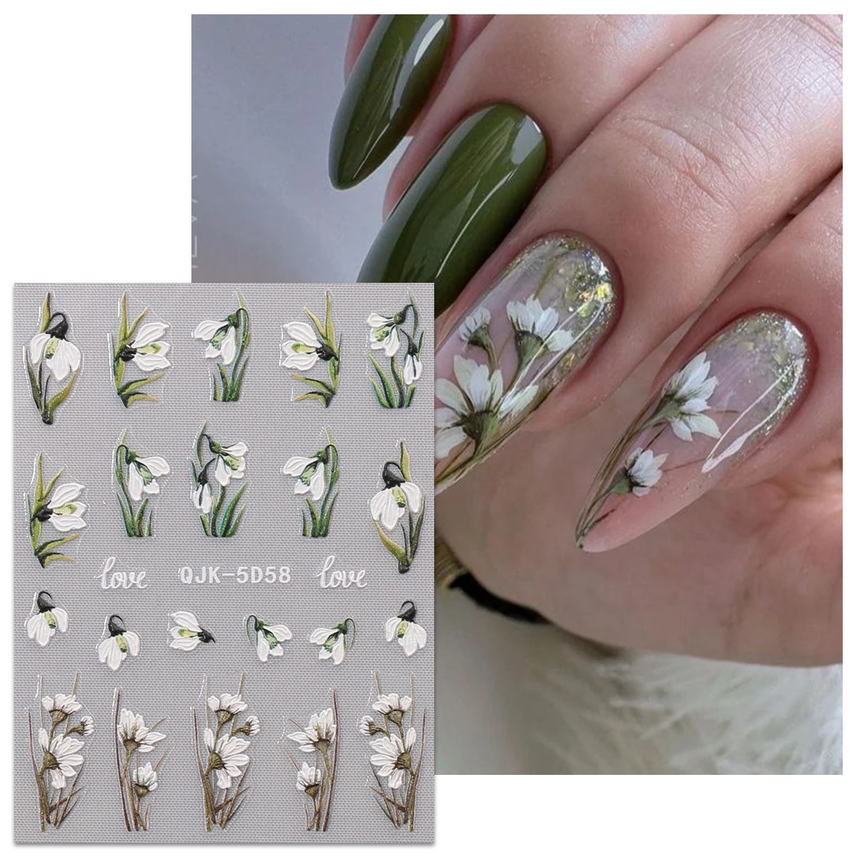 3pcs spring and summer flowers and plants delicate embossed nail art stickers, easy to apply for nail decoration, DIY, gifts, pa