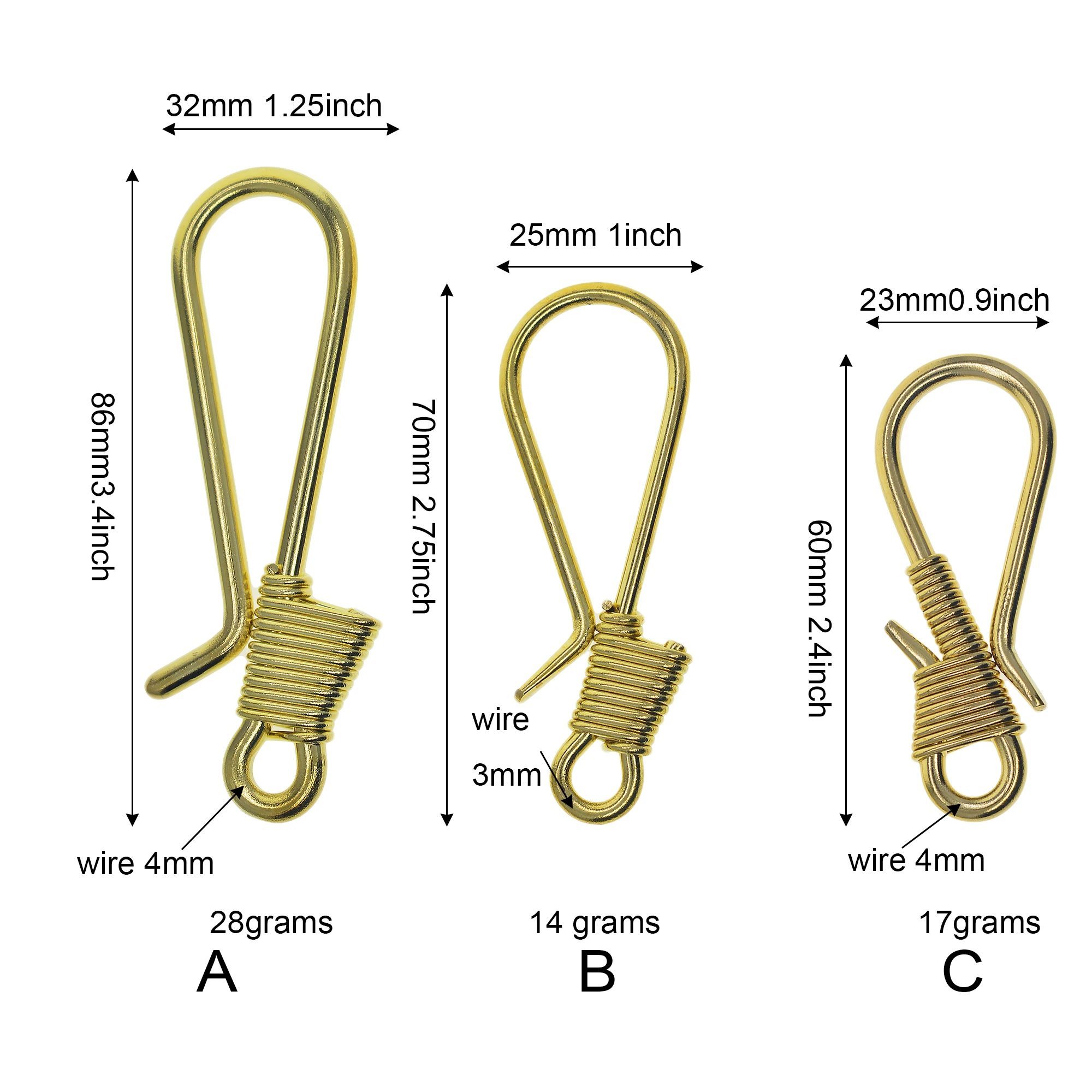 3 styles Solid raw brass Creative simple Japanese 5mm thick wire wrapped U hook for DIY Keychain EDC lanyard housewarming Gift