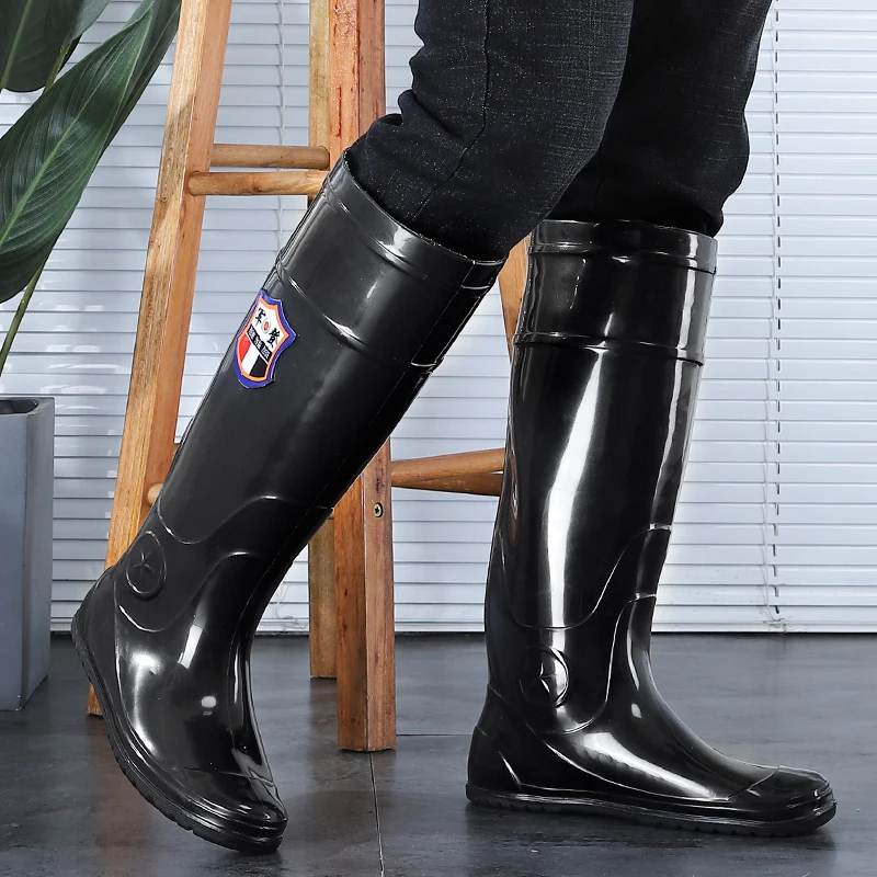 Comfortable High-Tube Rain Boots Men Women Fishing Shoes Slip-Resistant Soft Bottom Flat Bottom Durable Plastic Shoes view 3