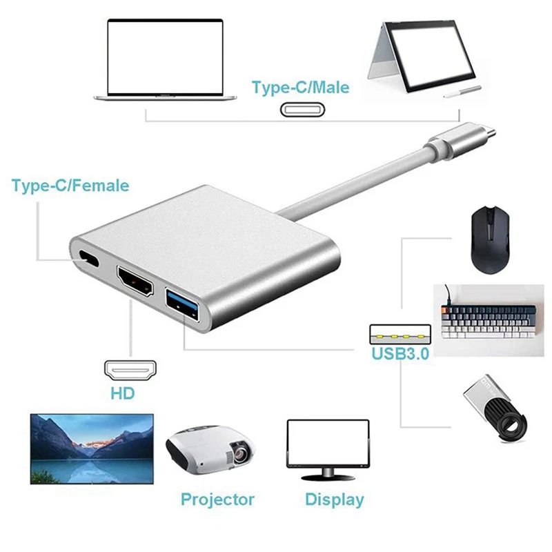 Hot TTKK 2X Type-C Adapter Cable Converter For Apple USB-C Digital AV Multiport Adapter MJ1K2AM/A  And USB New FW3