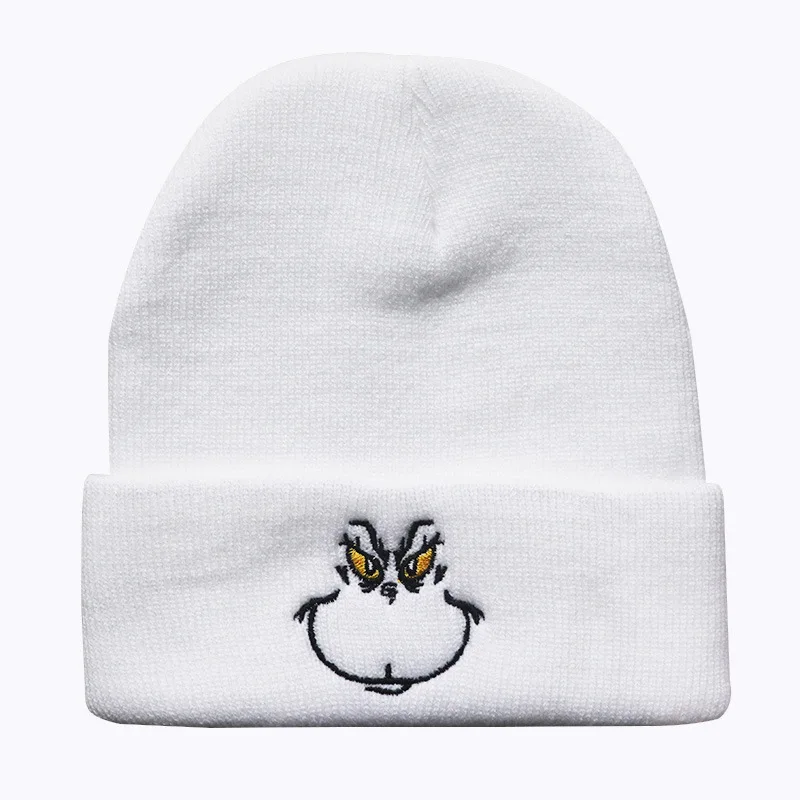 Anime Cartoon Grinch Universal Kawaii Figure Embroidery Beanies Hat Boy Girl Outdoor Keep Warm Stretch Cold Cap Skull Winter