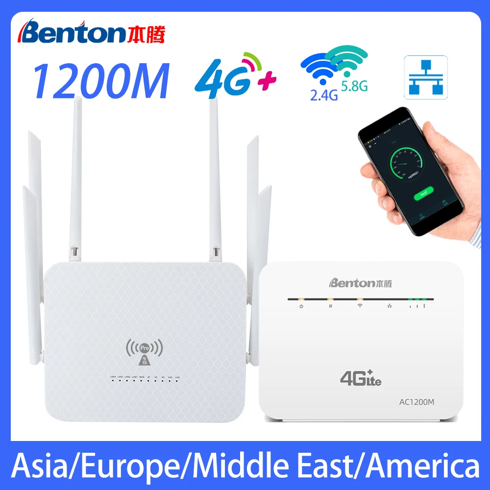 

Benton Dual Band WiFi 4G+ LTE Router CAT6 VPN Unlock Wireless Router 1200Mbps 2.4G 5.8G WiFi LT260A CPE Router Modem Gigabit