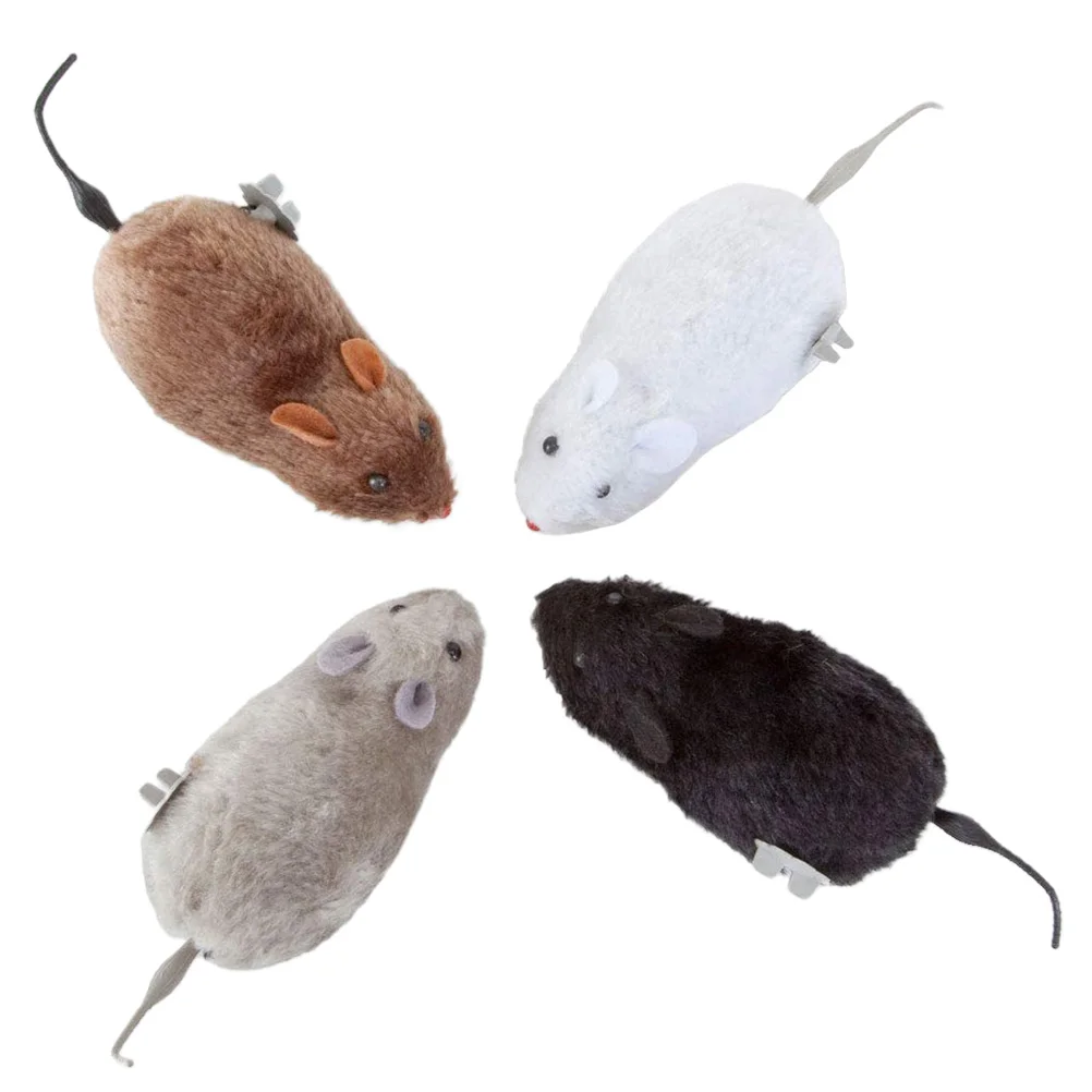 4 Pcs Wind up Mouse Toy Toys Lovely Pet Cat Halloween Spoof Fluff Teasing Modeling Child Funny Children Spring Design