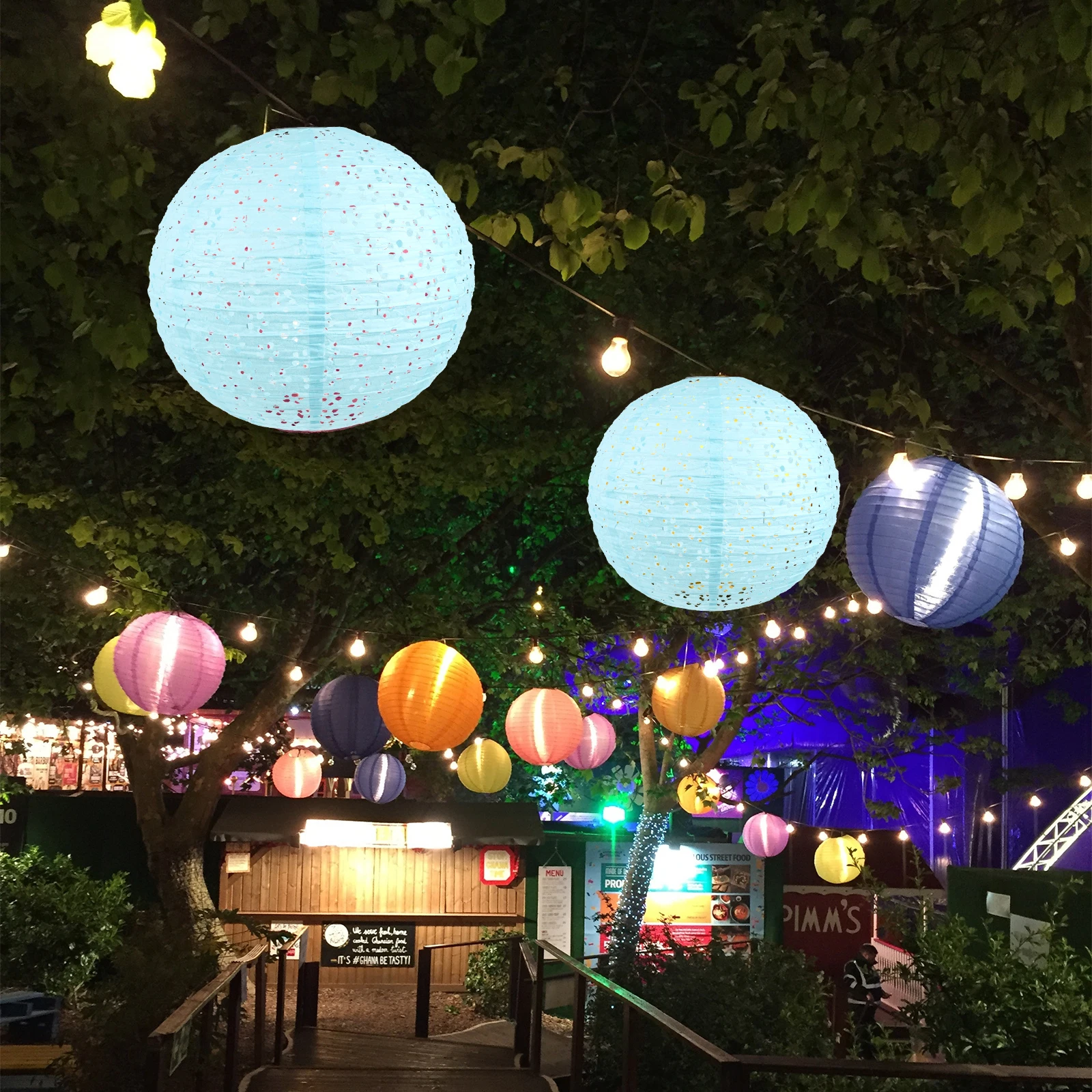 

7PCS Paper Lanterns Foldable Decorative Hanging Lights Pastel Gold Mid Autumn Festival Party Wedding Home Desk Lamp