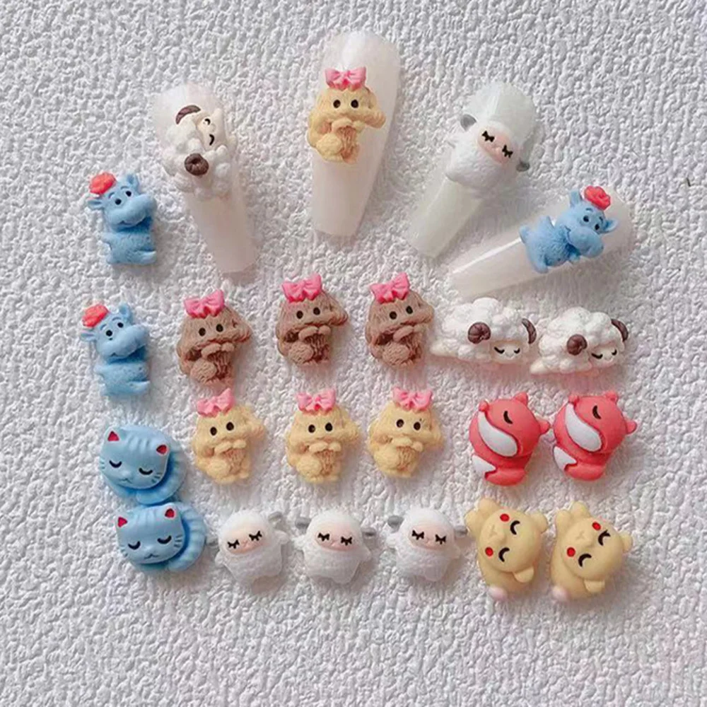 10Pcs/Set Japanese Cartoon Bear Nail Art Charms 3D Resin Cute Sleep Dog Animals Manicure Decoration DIY Kawaii Nail Accessories