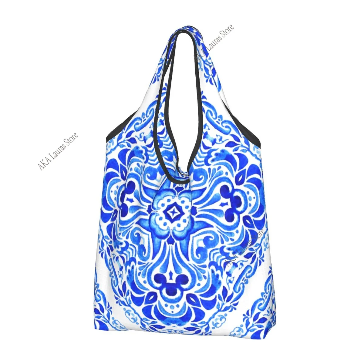 Abstract Blue Flower Grocery Shopping Bag Shopper Tote Shoulder Bag Large Handbag