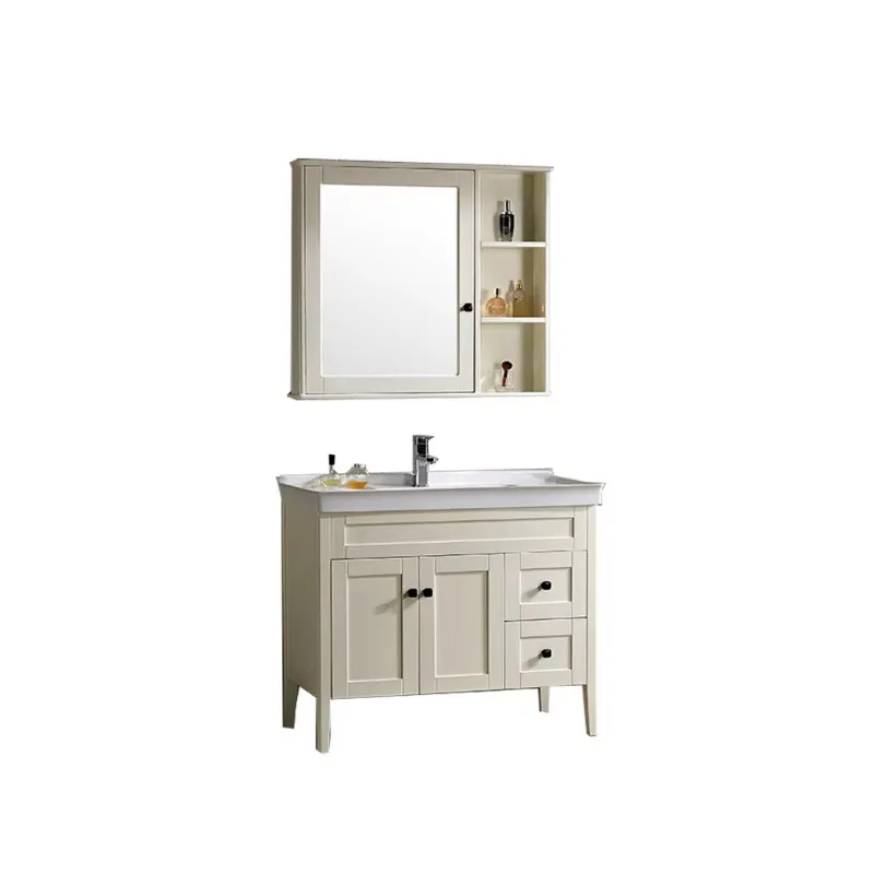 America Style Solid Wood Furniture Bathroom Vanity Floor Mounted Modern Desgin   Set