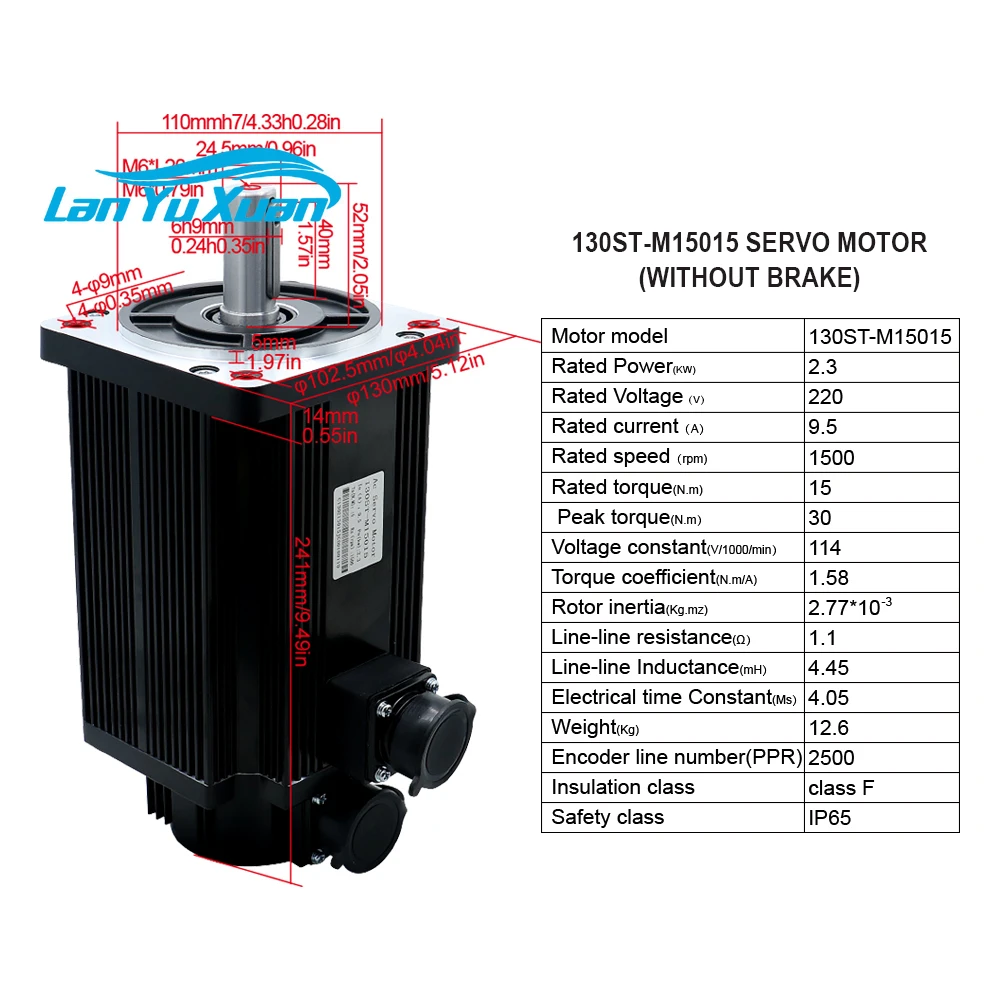 

130ST-M15015 с драйвером T3DF RS485, комплект серводвигателя переменного тока 2,3 кВт, 220 В, с тормозом, крутящий момент 1500 об/мин, 15 Нм для станков с ЧПУ