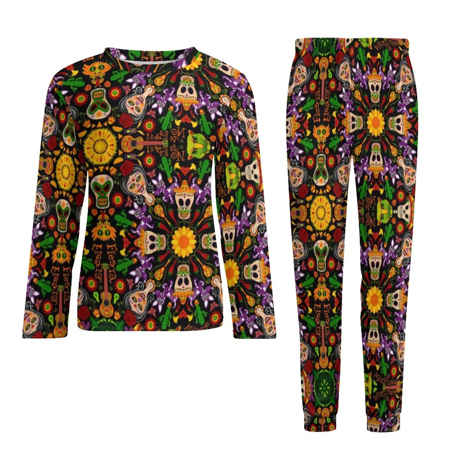 Abstrato mandala impressão pijamas mangas compridas estilo mexicano duas peças quarto pijamas conjunto primavera design masculino pijamas de grandes dimensões