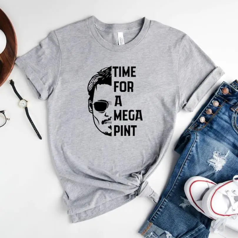 Time for A Mega Pint Shirt Johnny Depp Tee Justice for Johnny Depp Home of The Mega Pint T-Shirt Unisex Short Sleeve Summer Tops