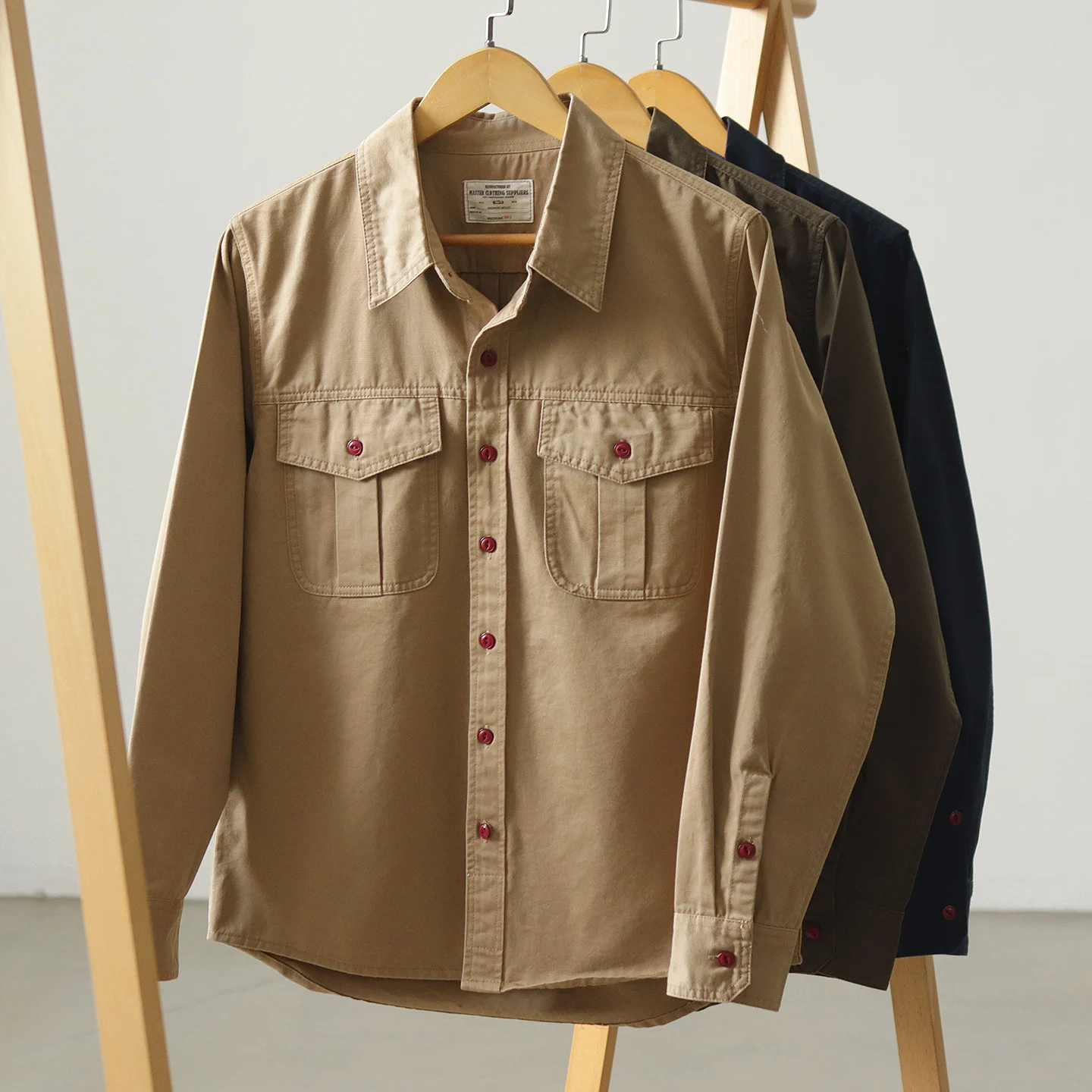 

Autumn New American Retro Long Sleeve Lapel Solid Color Cargo Shirt Men's Fashion 100% Cotton Washed Multi-pocket Casual Blouses