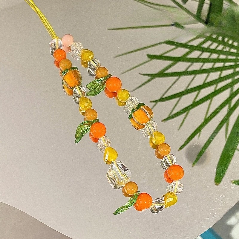 

Fashion Cute 3D Orange Persimmon Beaded Phone Chain Charm Lanyard for IPhone 16 Samsung Universal Accessories Girl Jewelry Decor