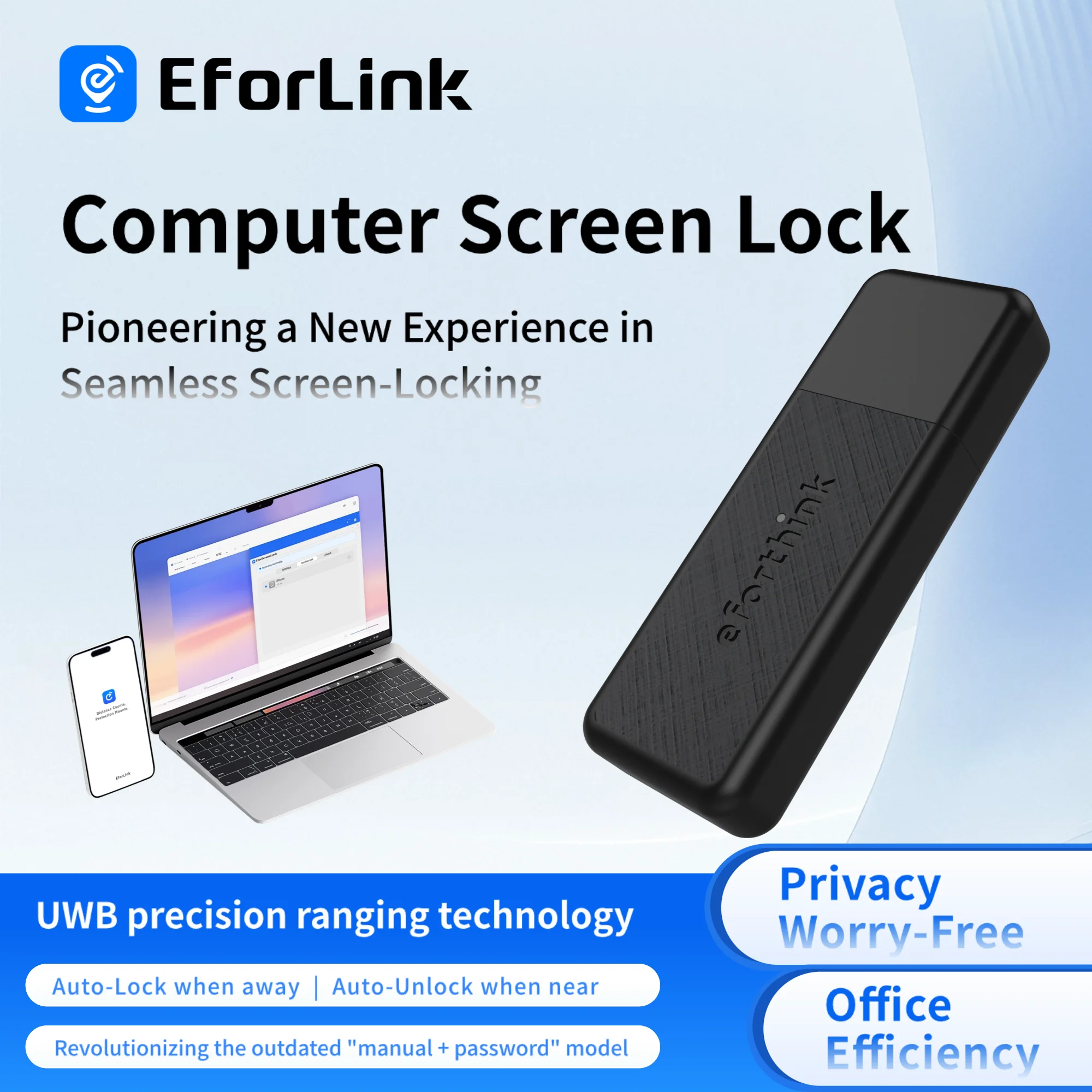 

EforLink Computer Touchless ScreenLock,Automatic Locking ,UWB High-Precision Ranging,USB Security Key,Windows Security Key