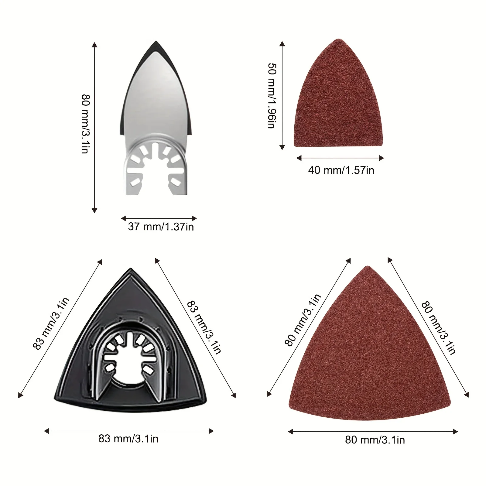 102pcs Oscillating Tool Detail Sanding Pads Kit 1Pcs Triangle Sanding Pads And 1Pcs Finger Sanding Pad 100Pcs Multitool