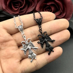 Occult Baphomet Sitting Goat Dangling Charm necklace , Satanist Jewelry, Gothic Goat Head necklace , Alternative Jewelry