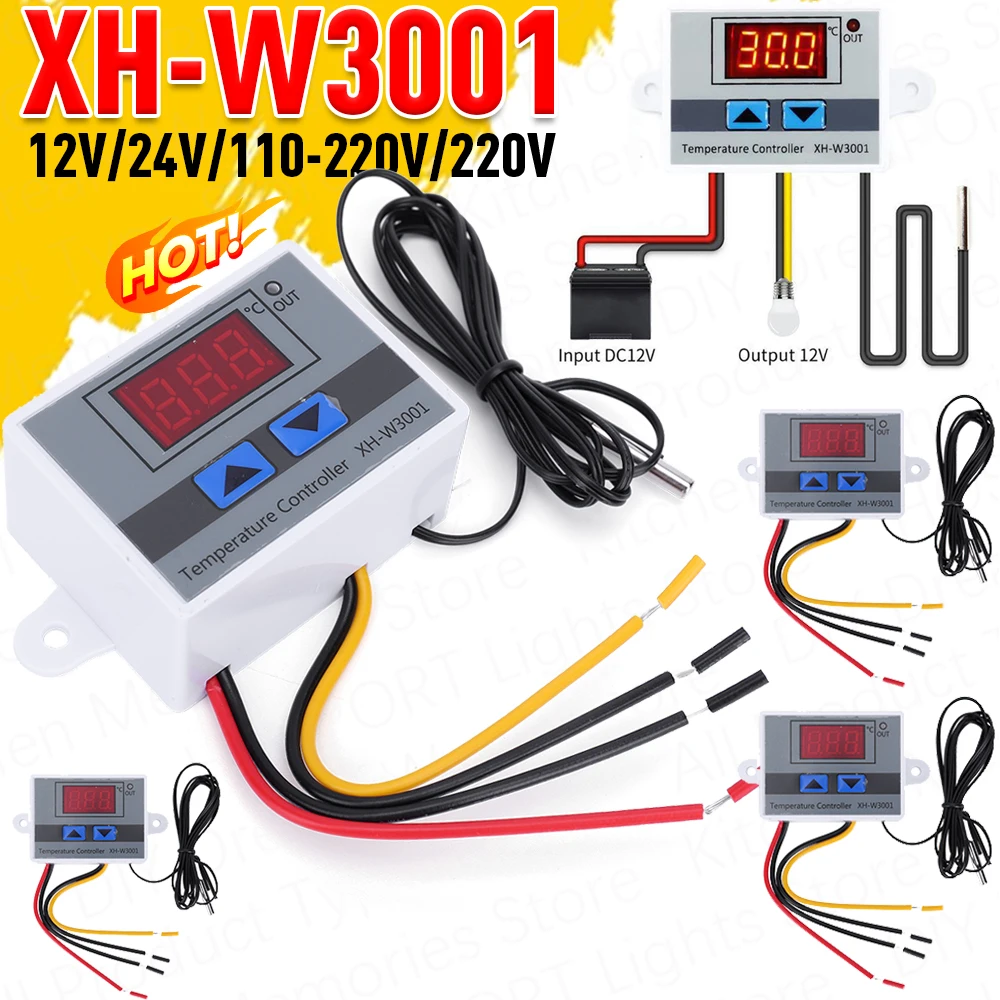 XH-W3001 12V 24V 110-220V/220V Digital Temperature Controller Microcomputer Switch Thermostat Regulator NTC Sensor Thermoregulat