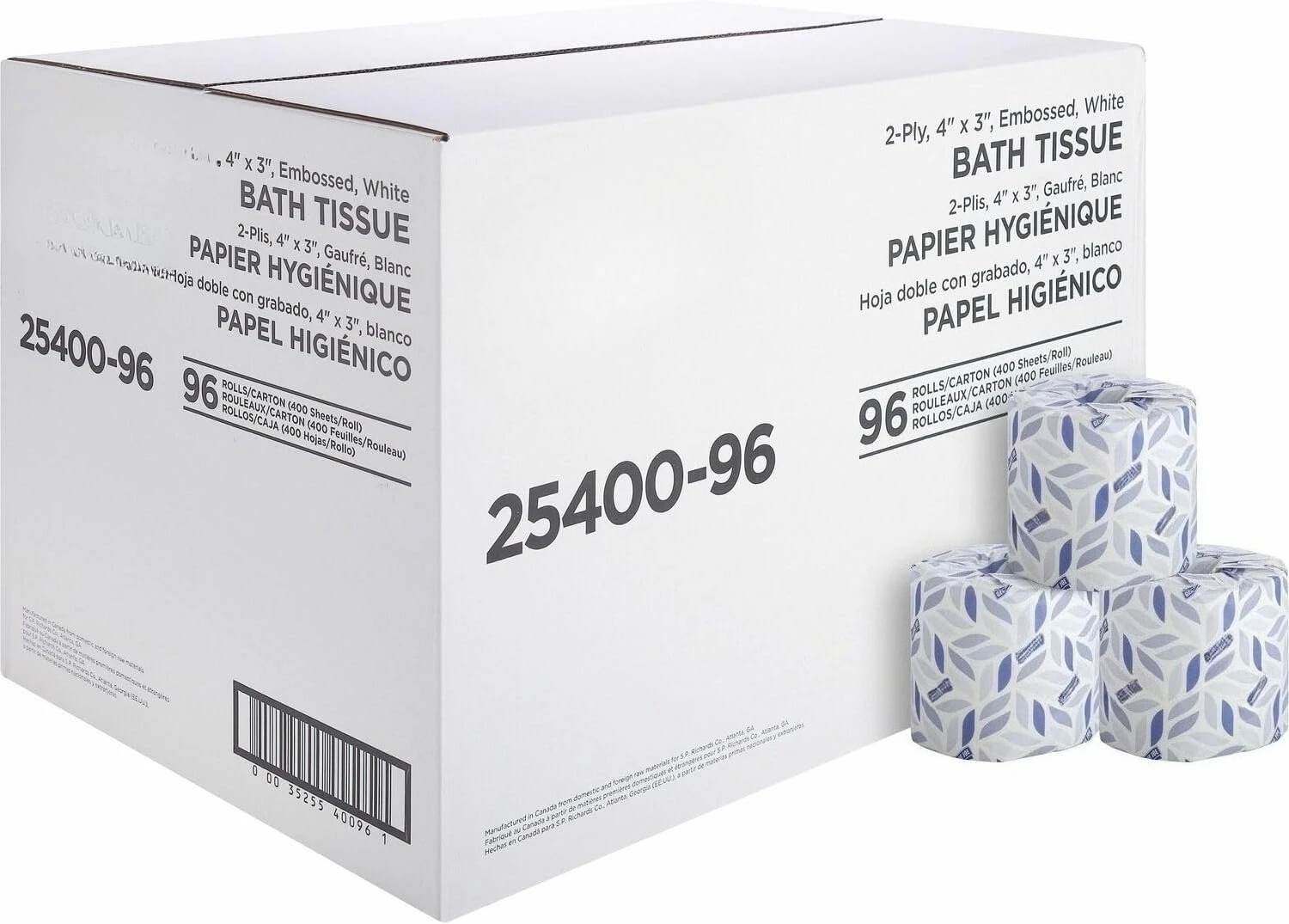 

Standard Bath Tissue, 3" x 4", 2-Ply, 400 Sheets/Roll, 96 Count·Factory Direct Sales