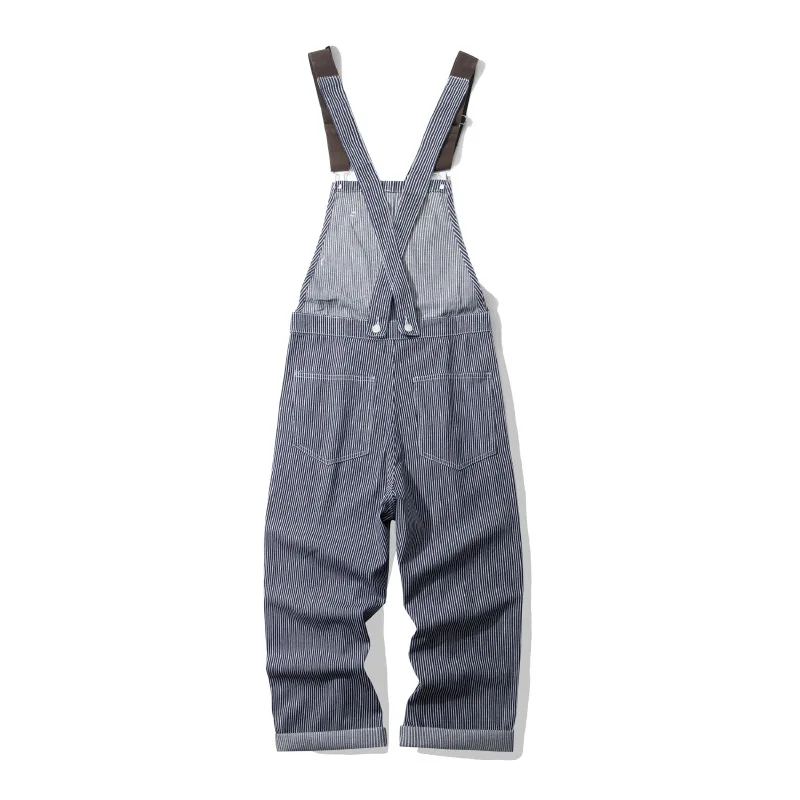 OKONKWO Outdoor Canvas Lumberjack Pants Workwear Overalls Railway Tooling Work Striped Jumpsuit Gardening Rompers Jeans Trousers