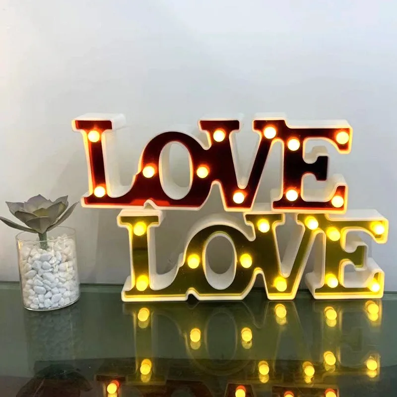 Romantic Valentine\'s Proposal 3D LOVE LED Letter Sign Night Light Heart Marquee Table Lamp Lanterns Lamp for Christmas Wedding