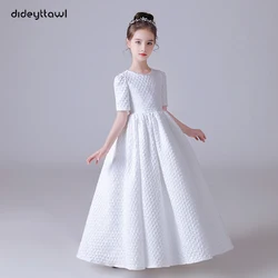 Dideyttawl Customized White Puff Skirt Elegant Flower Girls Dress For Wedding Party Short Sleeves Concert Junior Bridesmaid Gown