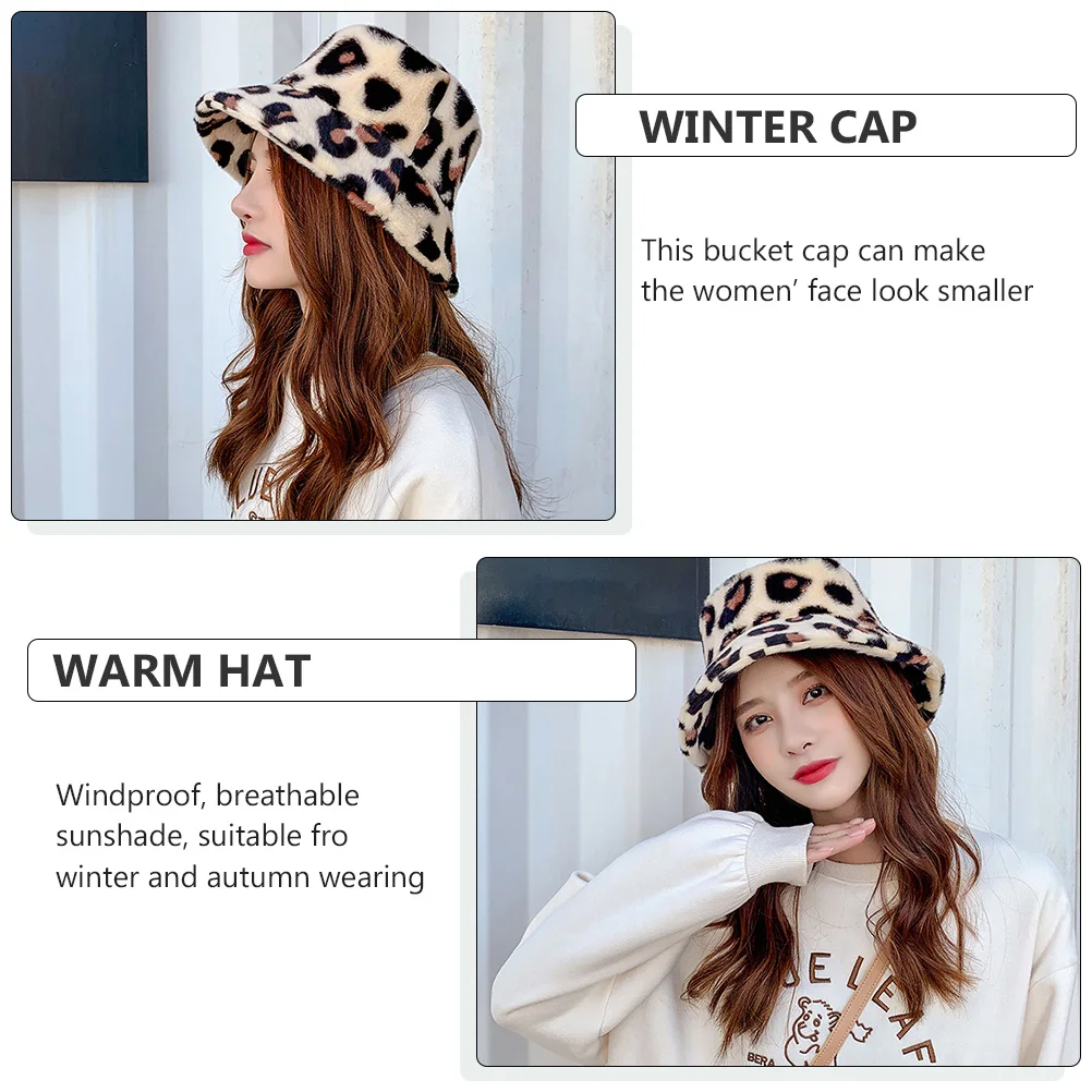 

Leopard Print Rabbit-haired Fisherman's Hat Hats Fashion Bucket Women Cap Artificial Warm Women's