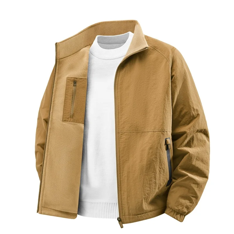 Autumn Winter Stand Collar Reversible Jacket Men's Loose Breathable Casual Outerwear
